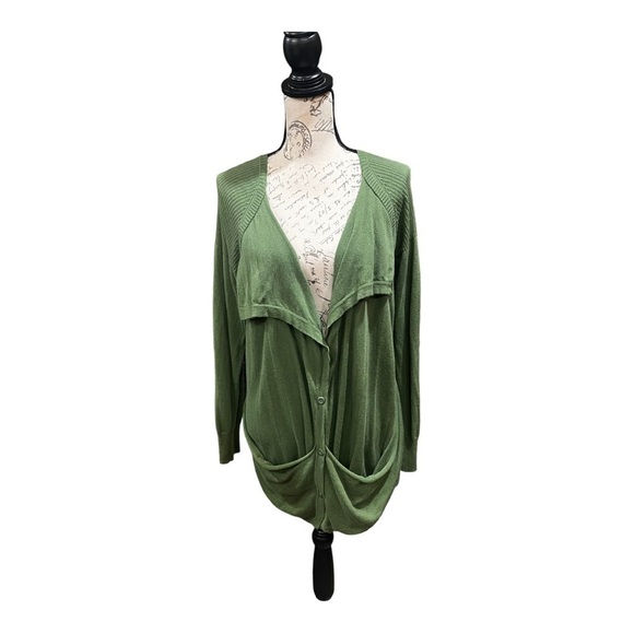 ANTHROPOLOGIE SPARROW M funky front pocketed green cardigan sweater - Picture 2 of 8
